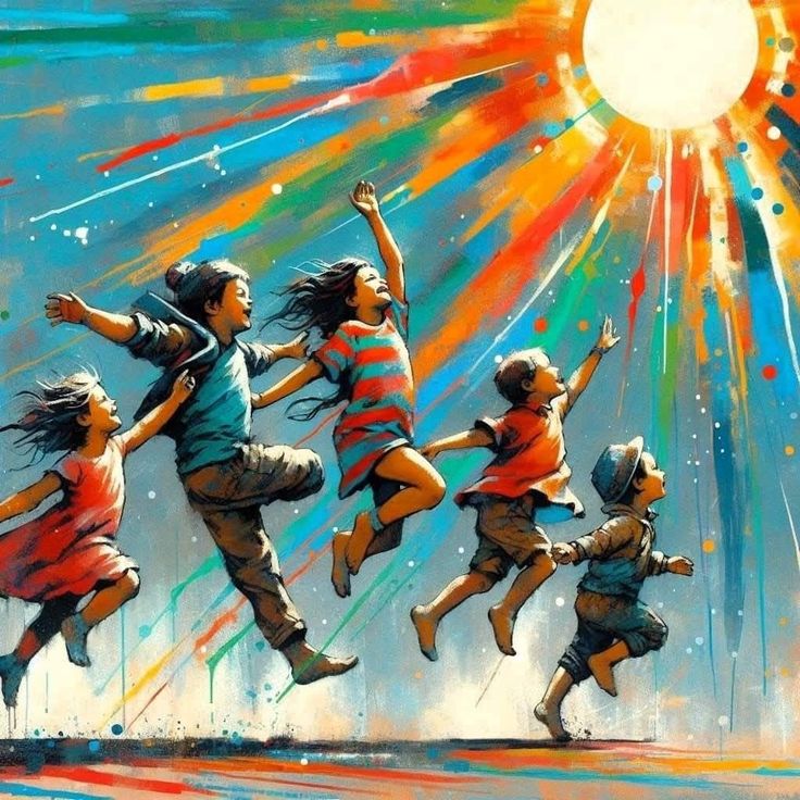 Colorful paintings based on children's drawings
